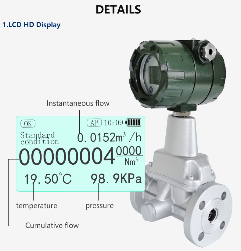 شاشة LCD عالية الدقة لمقياس تدفق الغاز الدوامي من نوع LUXQ